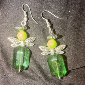 Silver and Green Angelic Earrings